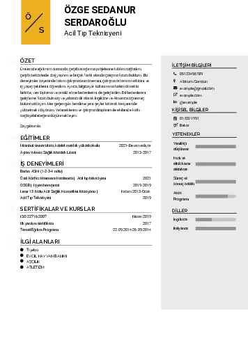 Acil Tıp Teknisyeni CV Örnekleri cv indir